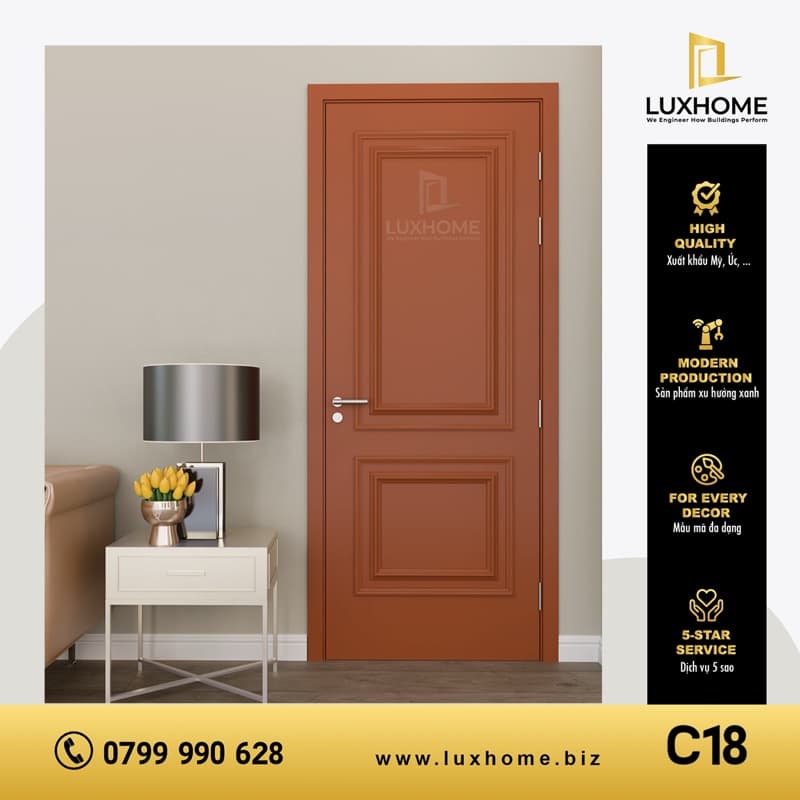 Cửa Composite W05 (Wood Grain) — Vân gỗ sồi tự nhiên Bắc Âu