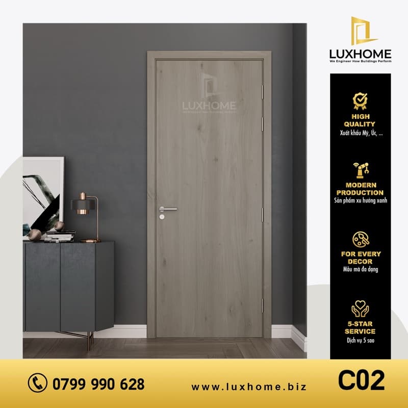 Cửa Composite C02 — Chỉ nhôm chìm nghệ thuật